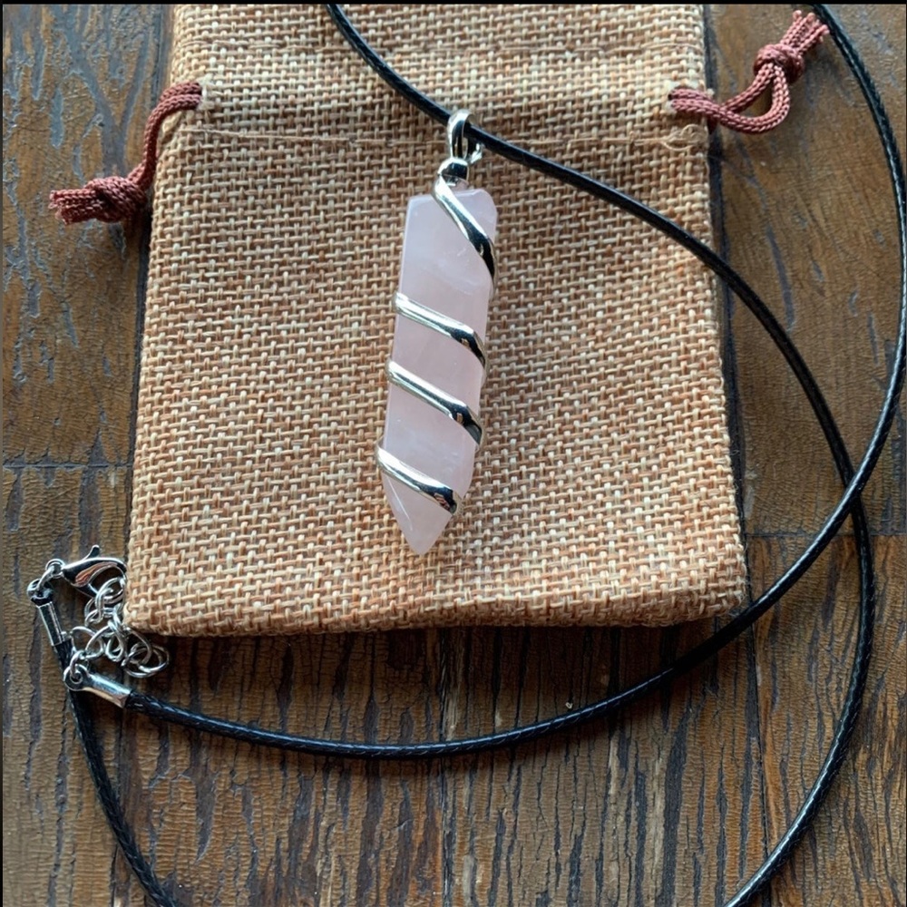 Rose Quartz Bullet Pendant Mens Crystal Necklace Unisex Crystal Necklace